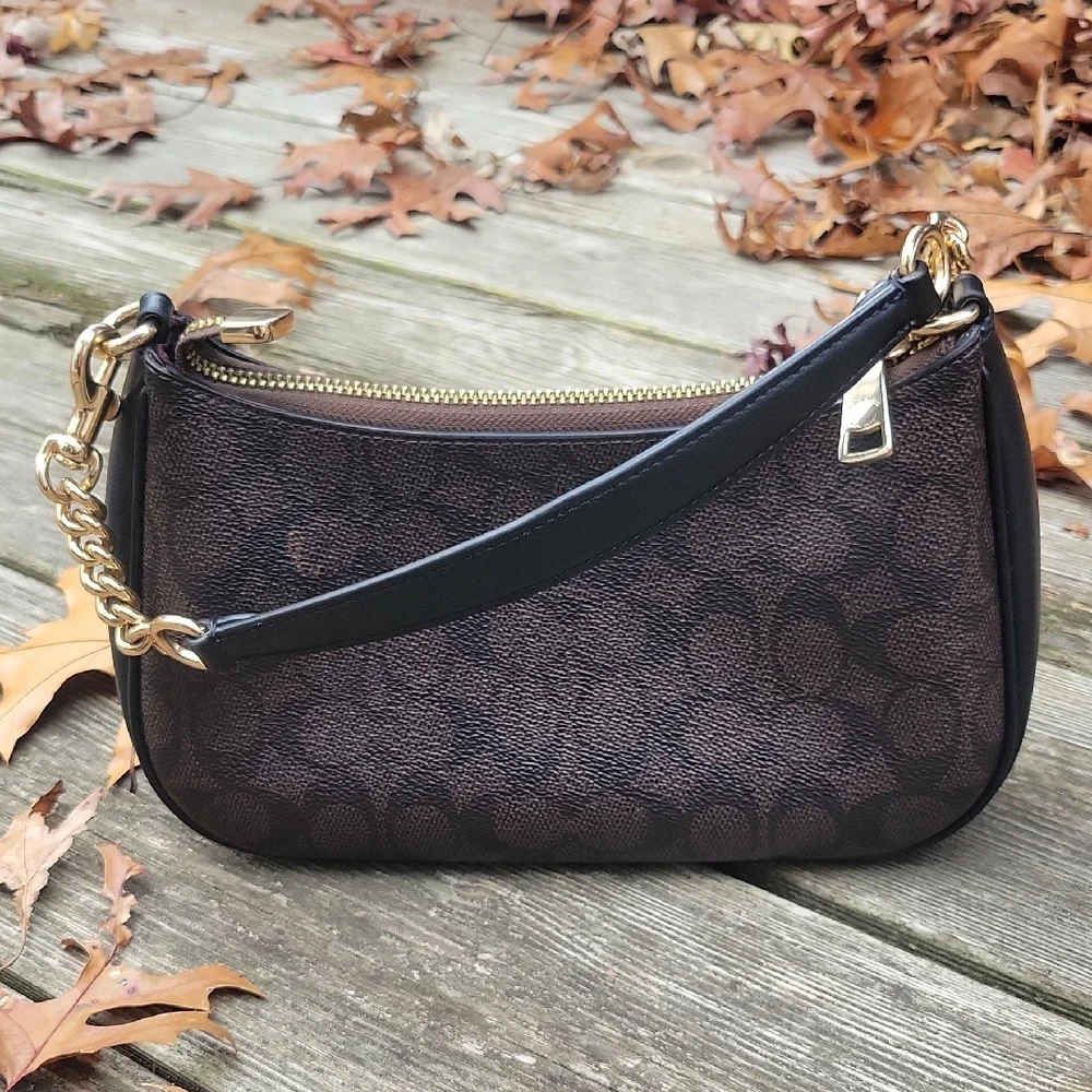 Coach Teri Shoulder Bag  Black and Walnut with Gold Accents - Picture 3 of 14